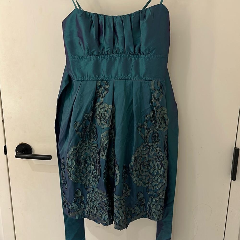 Teal Purple Ombre Floral Detailed Mini Dress